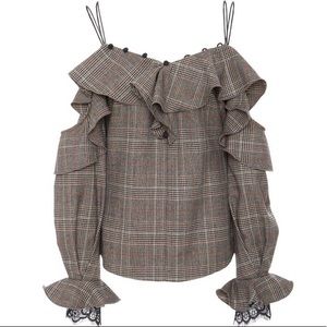 Self-Portrait Plaid Print Off-The-Shoulder Top